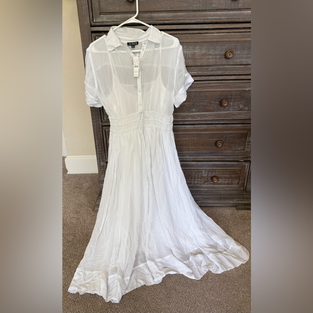 J. Crew White Sheer Lined Dress / Size 8 NWT